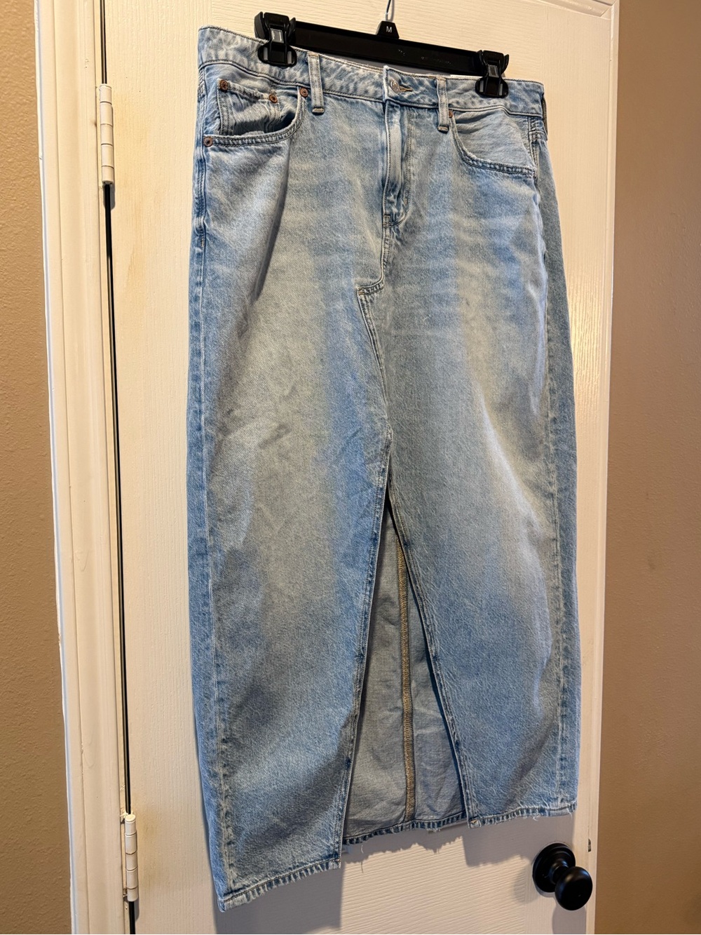 Denim Jean Skirt American Eagle Maxi Light Wash Blue 8 Low Rise NEW Western